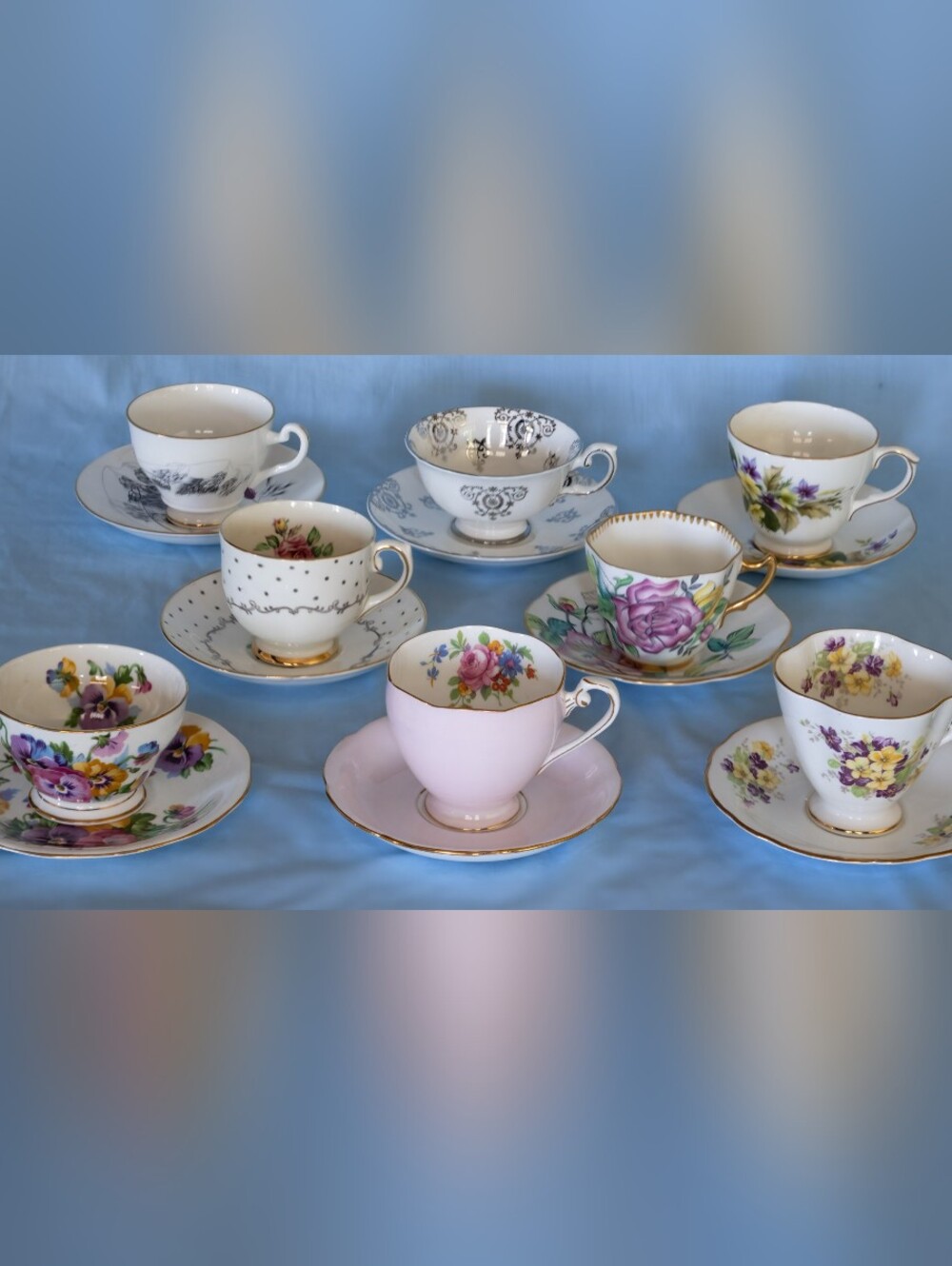 Beautiful England Cup  Saucer Set Of 8 Vintage,Royal Grafton, Rosina,Duchess,etc